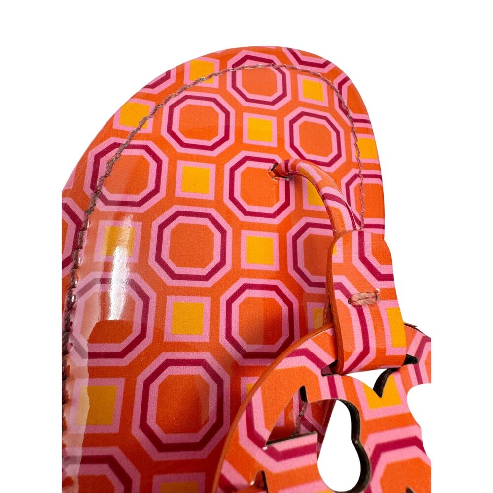 TORY BURCH Yellow Pink Geometric Print Patent Leather Miller Sandals Size 8 - Picture 7 of 12